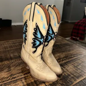 Vintage Britney Spears Capezio Tan Blue Monarcha Butterfly Cowgirl Western Boots