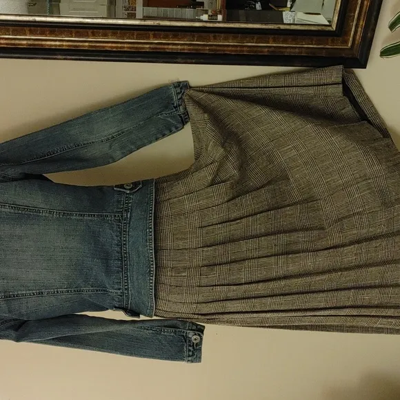 Vintage Brown &amp; Cream Pleated Midi Skirt Size 4/6
