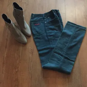 Vintage Cacharel Corduroy Jeans from 1970s - One Owner ~ 24&quot; Waist ~ Blue Green