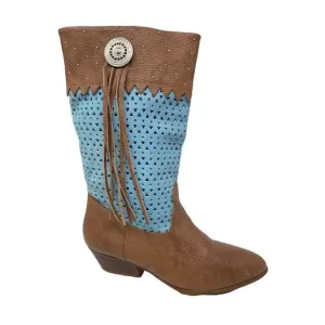 Vintage Calico Gringo Cowboy Boots Tassel Brown Turquoise Blue Western Size 10