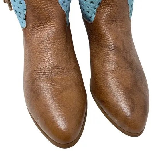 Vintage Calico Gringo Cowboy Boots Tassel Brown Turquoise Blue Western Size 10