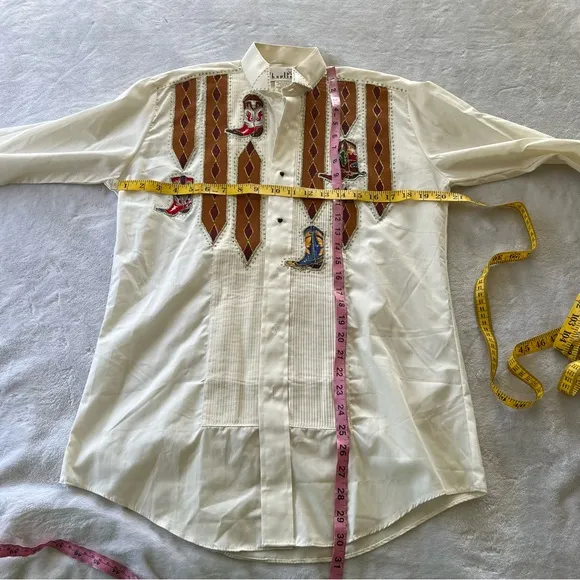 Vintage Chaplin Glitter Country Western Painted Boots Button Down Shirt