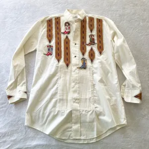 Vintage Chaplin Glitter Country Western Painted Boots Button Down Shirt