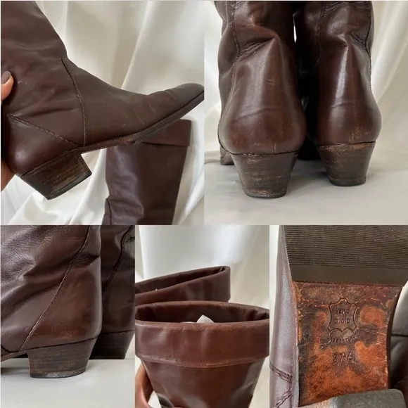 Vintage Chellis Brown leather mid-calf boots made in Italy.