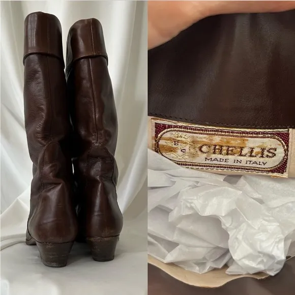 Vintage Chellis Brown leather mid-calf boots made in Italy.