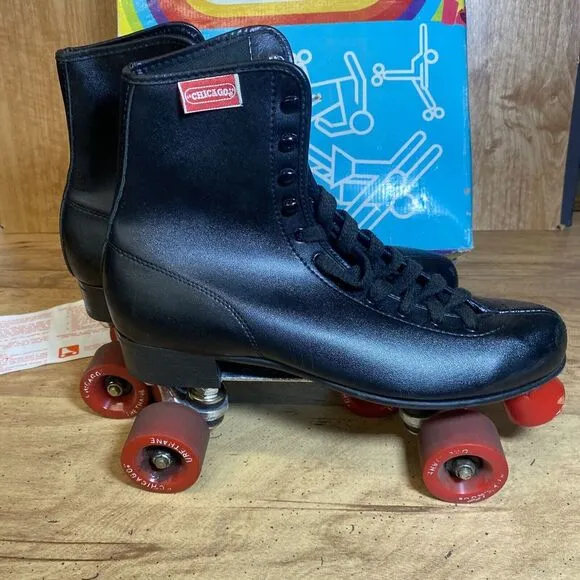 Vintage Chicago Men's Roller Rink Skates Size 10 Black 405 Red Urethane‎ Wheels