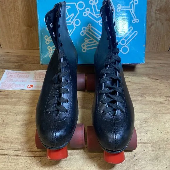 Vintage Chicago Men's Roller Rink Skates Size 10 Black 405 Red Urethane‎ Wheels