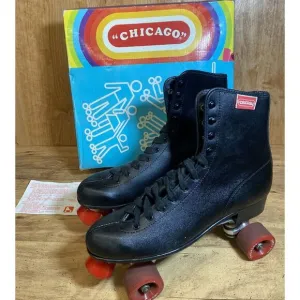Vintage Chicago Men's Roller Rink Skates Size 10 Black 405 Red Urethane‎ Wheels