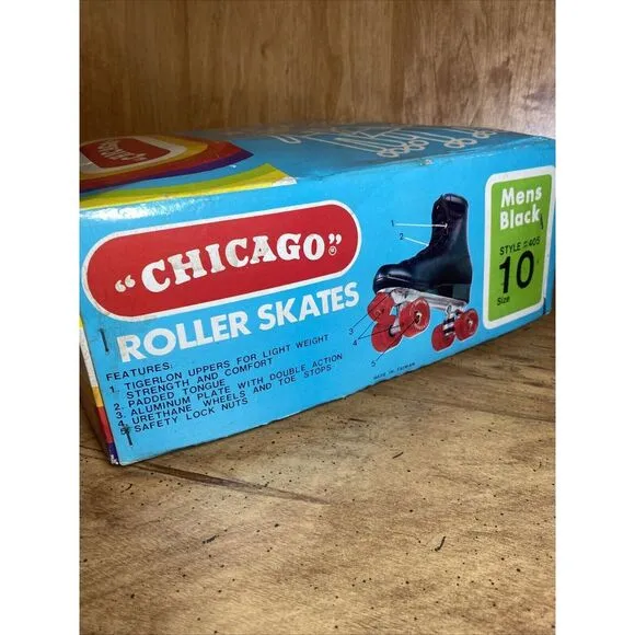 Vintage Chicago Men's Roller Rink Skates Size 10 Black 405 Red Urethane‎ Wheels