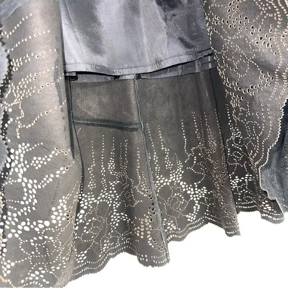Vintage Chico’s Black Suede Laser Cut A-line Skirt