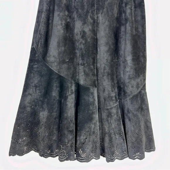 Vintage Chico’s Black Suede Laser Cut A-line Skirt