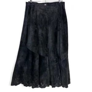 Vintage Chico’s Black Suede Laser Cut A-line Skirt