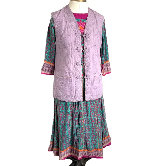Vintage Chinese Pink Floral Quilted Tunic Vest - S, ***Reversible***