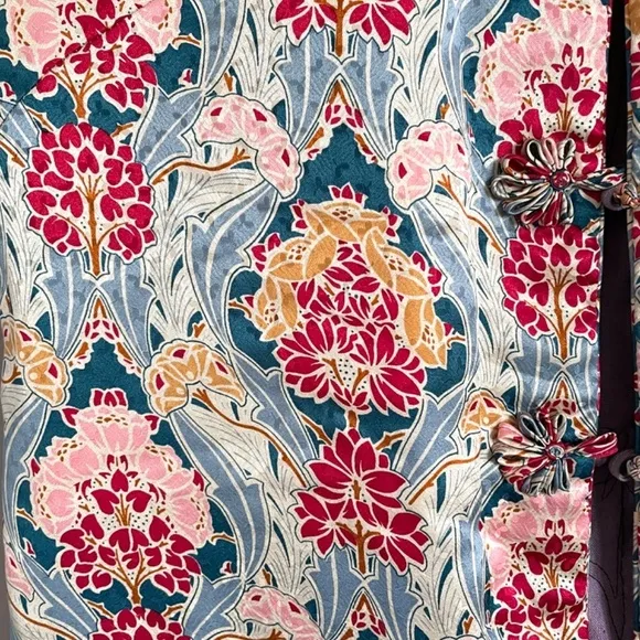 Vintage Chinese Pink Floral Quilted Tunic Vest - S, ***Reversible***