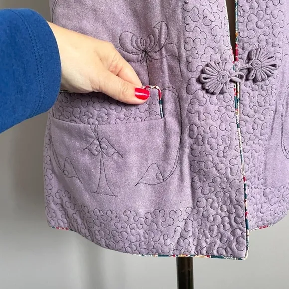 Vintage Chinese Pink Floral Quilted Tunic Vest - S, ***Reversible***