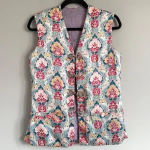 Vintage Chinese Pink Floral Quilted Tunic Vest - S, ***Reversible***