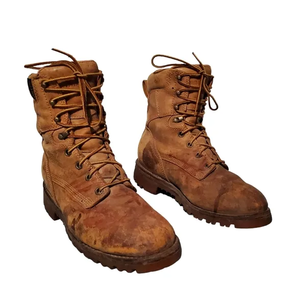 Vintage Chippewa Leather Lace-Up Combat Logger Boots Men's 8.5E, Vibram Soles