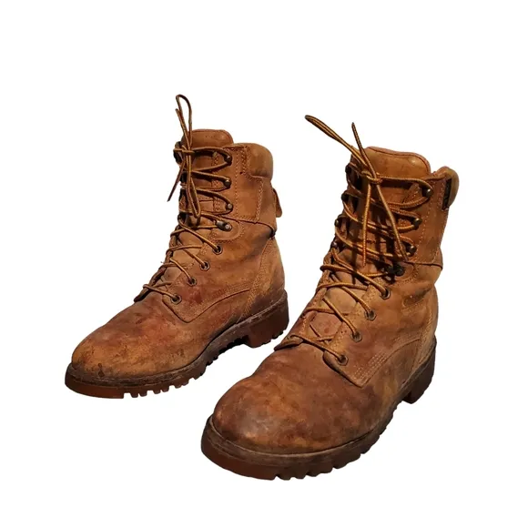 Vintage Chippewa Leather Lace-Up Combat Logger Boots Men's 8.5E, Vibram Soles