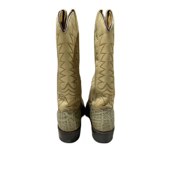 Vintage Circle A Acme Women’s Leather Cowboy Boots Sz 7.5 Narrow Two Tone Cream