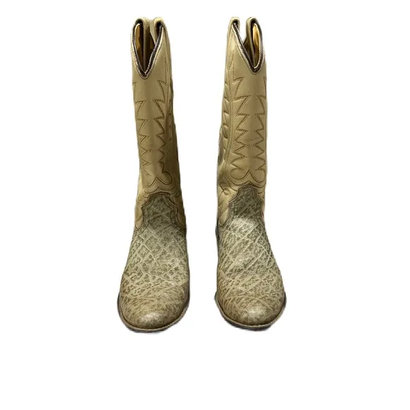 Vintage Circle A Acme Women’s Leather Cowboy Boots Sz 7.5 Narrow Two Tone Cream