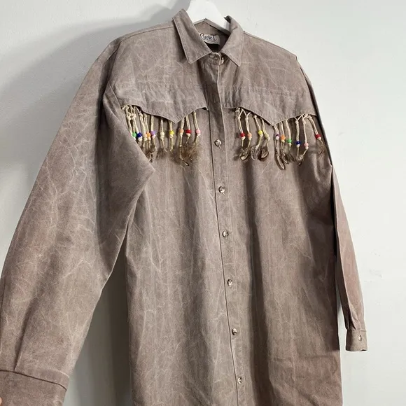 Vintage Circle T Women's Duster Dress Cowgirl Beaded Feathers Ranch Wear L?