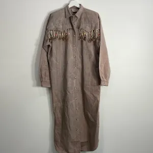 Vintage Circle T Women's Duster Dress Cowgirl Beaded Feathers Ranch Wear L?
