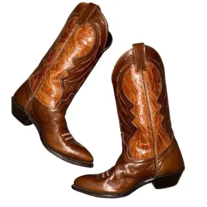 Vintage Code West Brown Leather Cowgirl Western Boots sz 6.5M Made In USA Rodeo