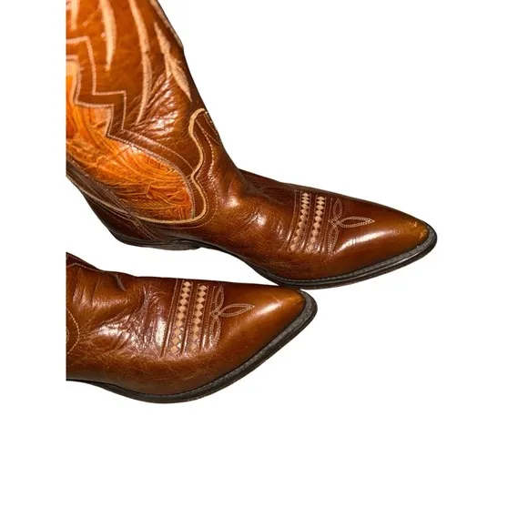 Vintage Code West Brown Leather Cowgirl Western Boots sz 6.5M Made In USA Rodeo