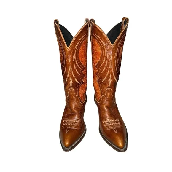 Vintage Code West Brown Leather Cowgirl Western Boots sz 6.5M Made In USA Rodeo