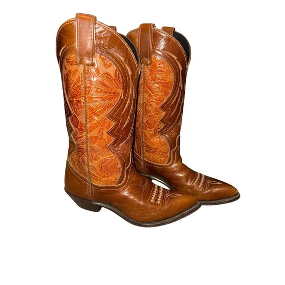 Vintage Code West Brown Leather Cowgirl Western Boots sz 6.5M Made In USA Rodeo