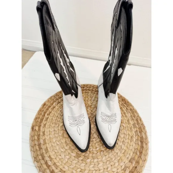 Vintage Code West Womens Black White Lightning Leather Cowboy Boots 6.5
