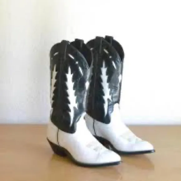 Vintage Code West Womens Black White Lightning Leather Cowboy Boots 6.5