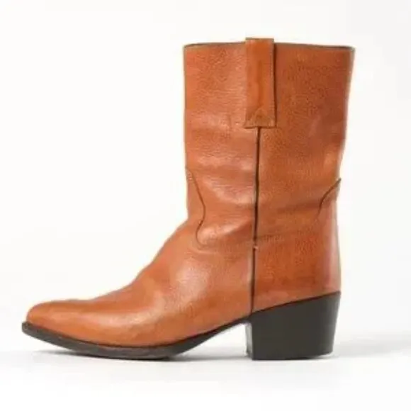 Vintage Cole Haan Boots Mid-Calf Brown Pebbled Leather Western Boho Sz 8 #10893