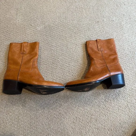 Vintage Cole Haan Boots Mid-Calf Brown Pebbled Leather Western Boho Sz 8 #10893
