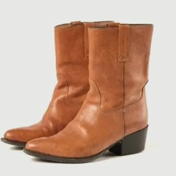 Vintage Cole Haan Boots Mid-Calf Brown Pebbled Leather Western Boho Sz 8 #10893