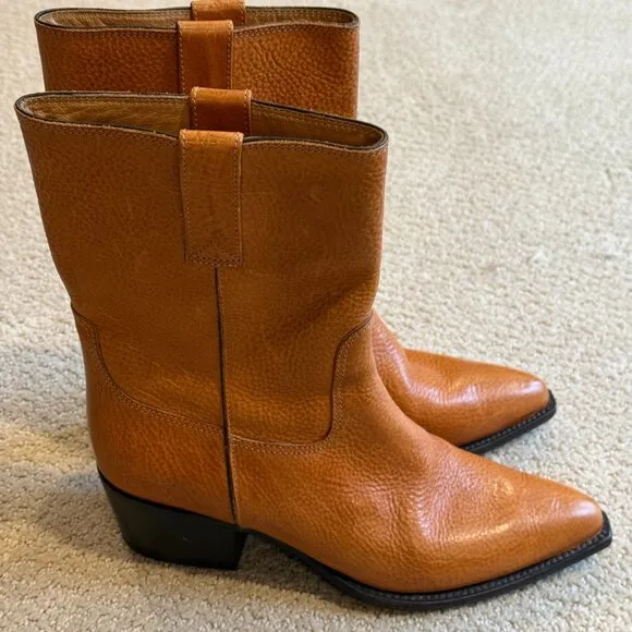 Vintage Cole Haan Boots Mid-Calf Brown Pebbled Leather Western Boho Sz 8 #10893