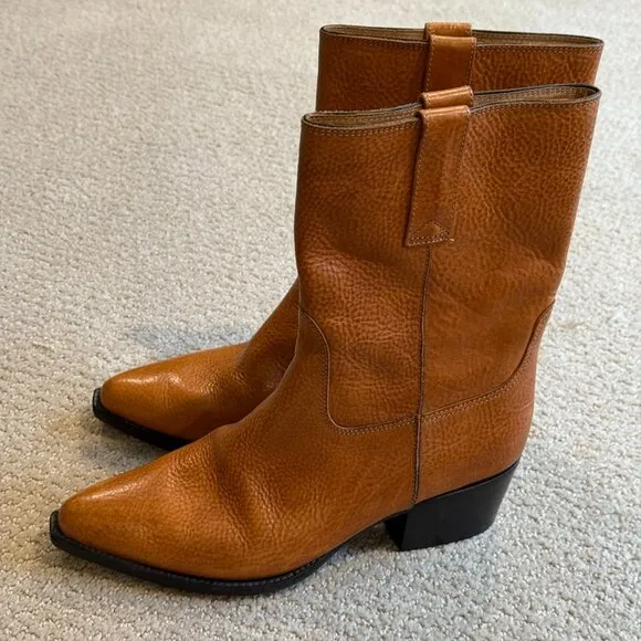 Vintage Cole Haan Boots Mid-Calf Brown Pebbled Leather Western Boho Sz 8 #10893
