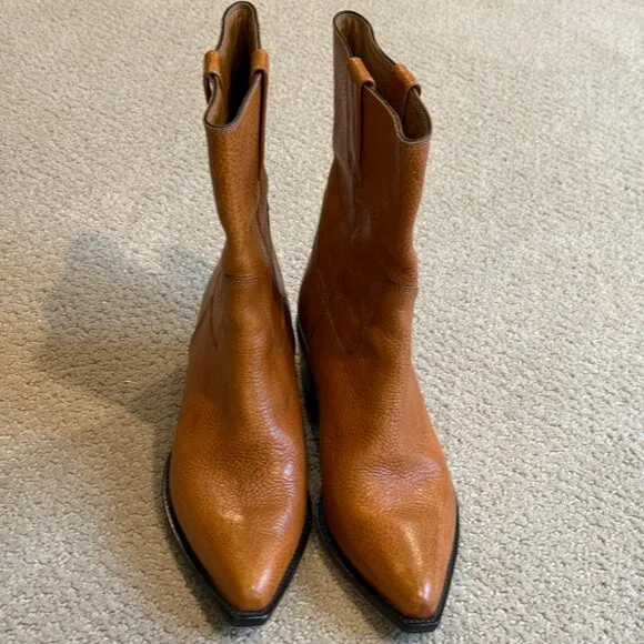 Vintage Cole Haan Boots Mid-Calf Brown Pebbled Leather Western Boho Sz 8 #10893