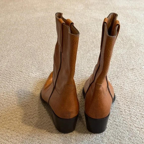 Vintage Cole Haan Boots Mid-Calf Brown Pebbled Leather Western Boho Sz 8 #10893