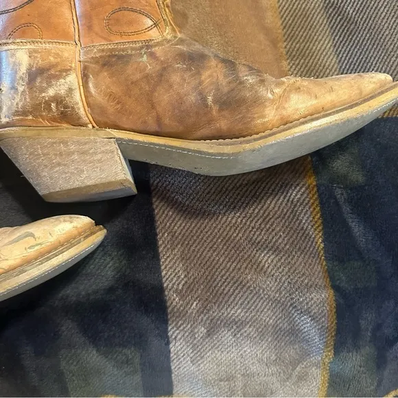 vintage • cowboy boots leather pull tab authentic western 12