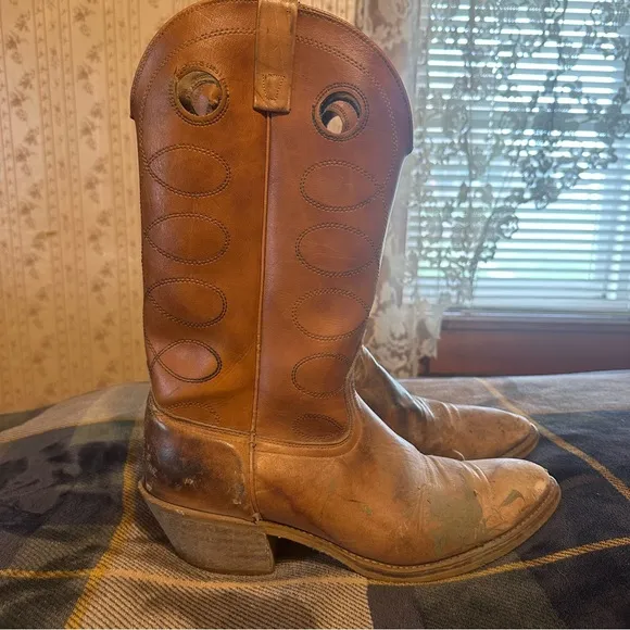 vintage • cowboy boots leather pull tab authentic western 12