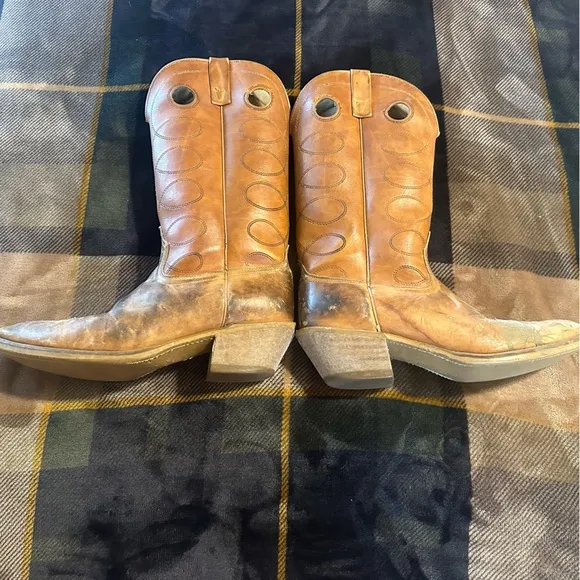 vintage • cowboy boots leather pull tab authentic western 12