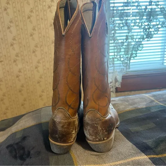 vintage • cowboy boots leather pull tab authentic western 12