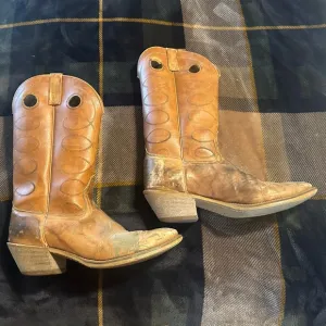 vintage • cowboy boots leather pull tab authentic western 12