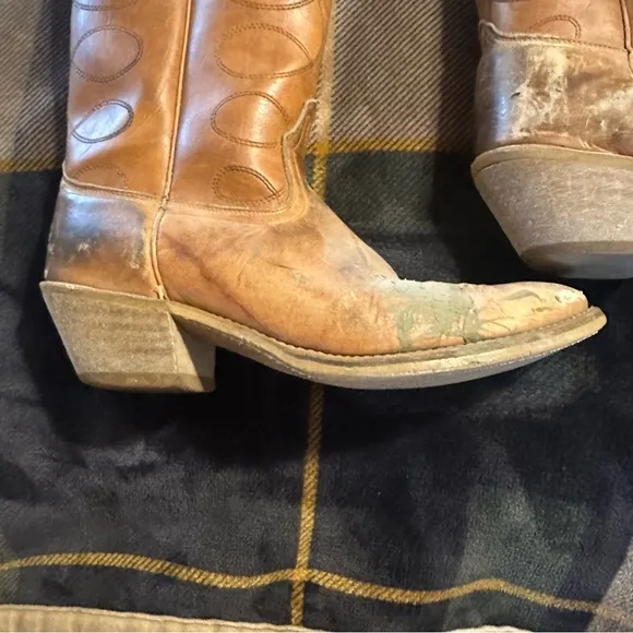 vintage • cowboy boots leather pull tab authentic western 12