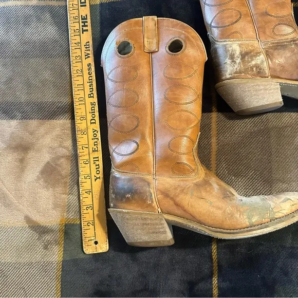 vintage • cowboy boots leather pull tab authentic western 12
