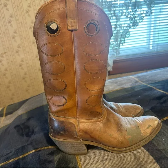 vintage • cowboy boots leather pull tab authentic western 12
