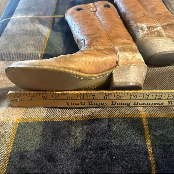 vintage • cowboy boots leather pull tab authentic western 12
