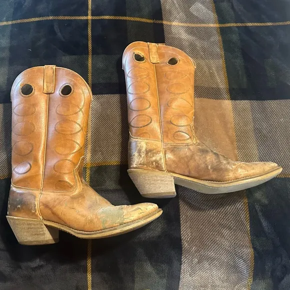 vintage • cowboy boots leather pull tab authentic western 12