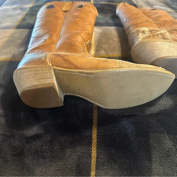 vintage • cowboy boots leather pull tab authentic western 12